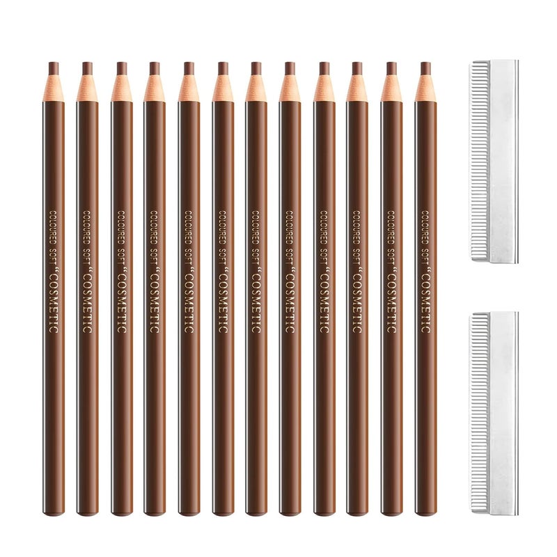 Sumeitang 12 Pcs Pull Cord Peeloff Brown Eyebrow PencilWooden Hardcore Microblading Eye Brow Pencil For Marking Filling And Outlining waterproof and sweatproof for Professionals  Beginners