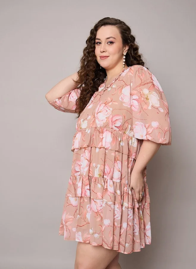 ساسافراس فستان جورجيت بطبقات مطبوع بالزهور للنساء