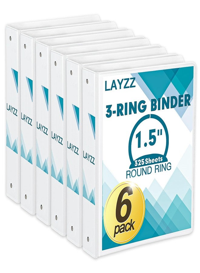 LAYZZ 3 Ring Binder, LAYZZ 6 Pack 1.5 Inch Binders 3 Ring with 2 Pockets, Round Ring Binders, Clear Cover Binders for Letter Size 8.5"x11" Paper, PVC Free, Suitable for School Home and Office (White) - Image 1