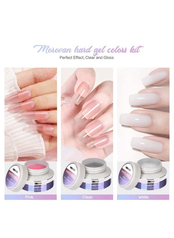 morovan Builder Nail Gel for Nails 3 colors 1oz LED/U V Gels Clear Pink White Strengthen Nail Extension Gel Nail Art Manicure Set with Nail Forms  - Image 2