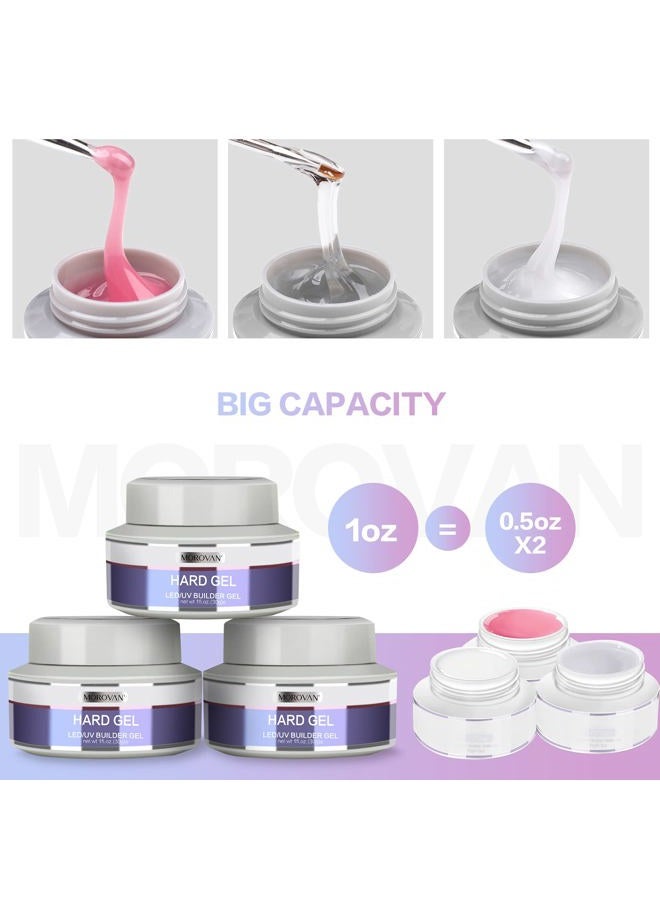 morovan Builder Nail Gel for Nails 3 colors 1oz LED/U V Gels Clear Pink White Strengthen Nail Extension Gel Nail Art Manicure Set with Nail Forms  - Image 3
