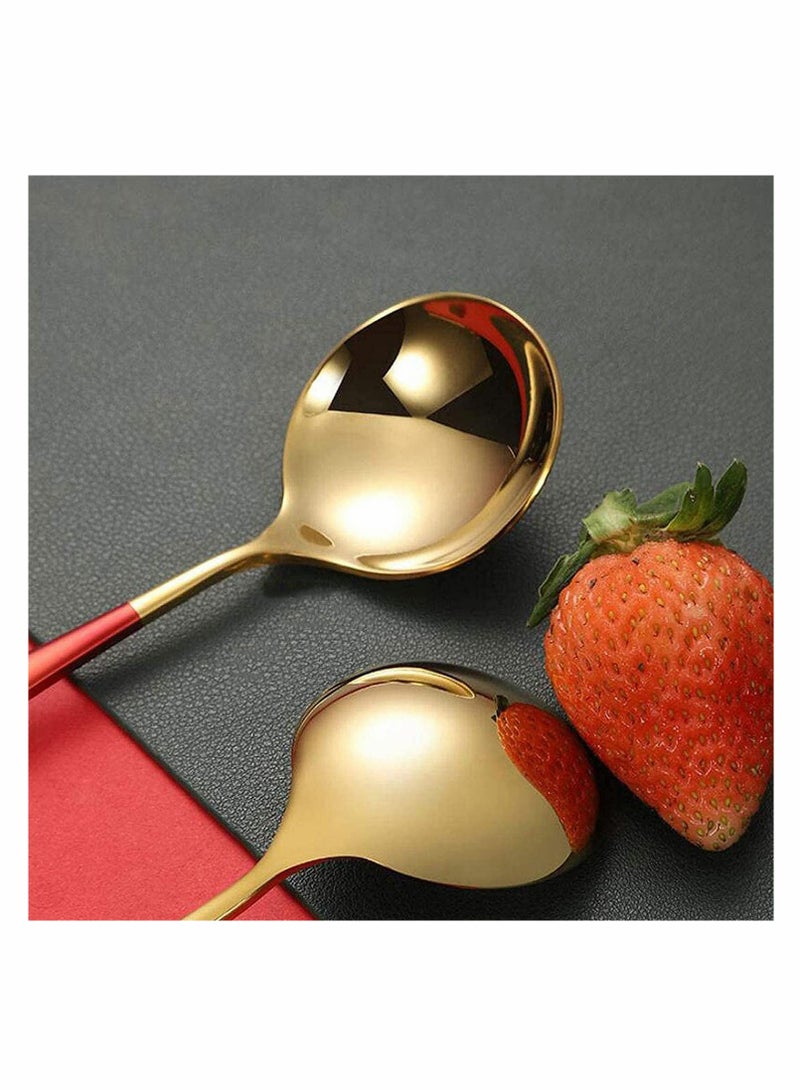 Premium Stainless Steel Soup Spoons Set of 5, Colorful Round Dinner Spoons with Thick Short Handles, 6.3 Inch Gold Finish  - Image 4