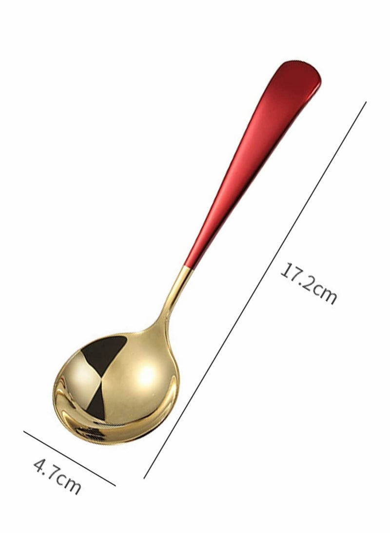 Premium Stainless Steel Soup Spoons Set of 5, Colorful Round Dinner Spoons with Thick Short Handles, 6.3 Inch Gold Finish  - Image 2