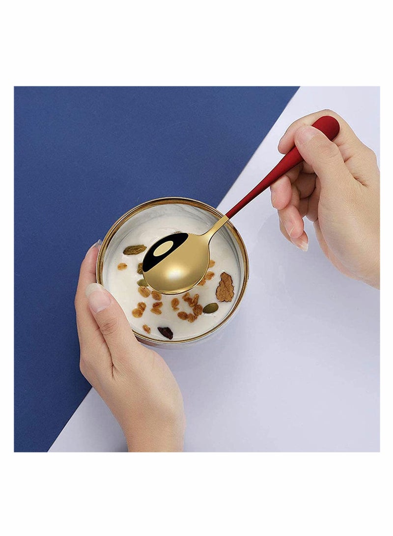 Premium Stainless Steel Soup Spoons Set of 5, Colorful Round Dinner Spoons with Thick Short Handles, 6.3 Inch Gold Finish  - Image 5