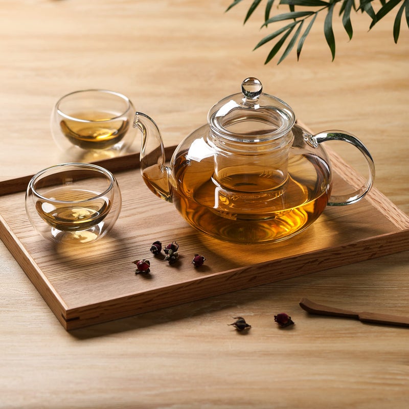 CnGlass 33.8oz Glass Teapot with Removable Infuser,Stovetop Safe Tea Kettle with 4-Pack Glass Teacups 3.4oz and Tea Warmer 5.3 in/13.5cm Diameter - Image 2