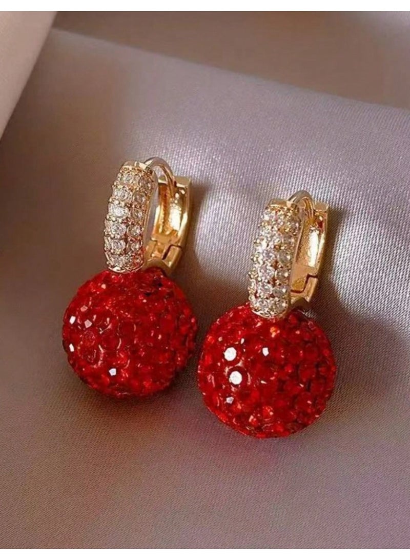 SHEIN1 Pair European & American Classic Versatile Fashionable New Year Zirconia Red Ball Earrings, 2025 New Viral Stud Earrings, Stylish Elegant Earrings For Women I - Image 1