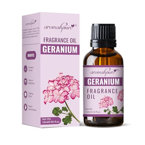Aromahpure Fragrance Oil | 15 ml | Geranium Aroma Oil for Home Fragrance | Best for Aromatherapy | Helps in Meditation | Used in Diffusers, Candles, Air Fresheners, Soaps, IFRA Certified - Image 1