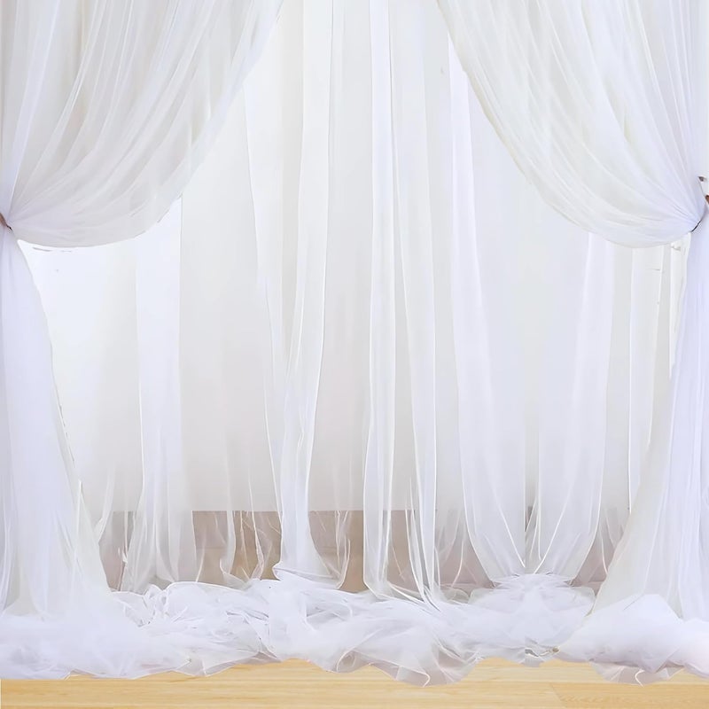 1iAM 4pcs White Decoration Net Curtains Large Size Stitched with Ribbon Nylon Made Reusable Soft Wrinkled Free 85x5ft Each Backdrop Net for Birthday Anniversary Party Decoration