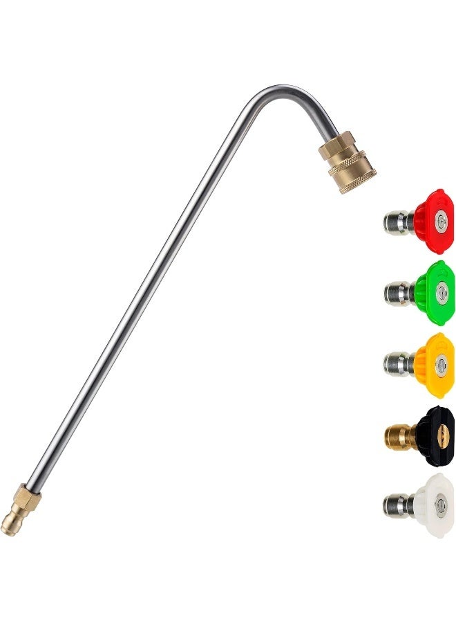 M MINGLE Stainless Steel Pressure Washer Gutter Cleaner Attachment, Angled Extension Wand For Gutter Cleaning, 5 Nozzle Tips, 1/4 Inch Quick Connect, 13 Inch  - Image 1
