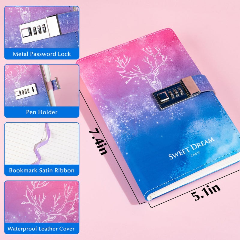 CAGIE Diary with Lock for Women Lockable Secret Girls Journal with Gifts Box,224 Pages Thick Locked Diary,Contrast Color Design Locking Notebook,5.9 x 7.9 Inch, Moose - Image 3