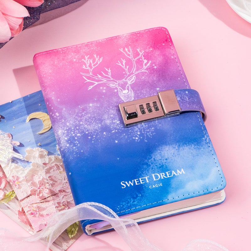 CAGIE Diary with Lock for Women Lockable Secret Girls Journal with Gifts Box,224 Pages Thick Locked Diary,Contrast Color Design Locking Notebook,5.9 x 7.9 Inch, Moose - Image 2