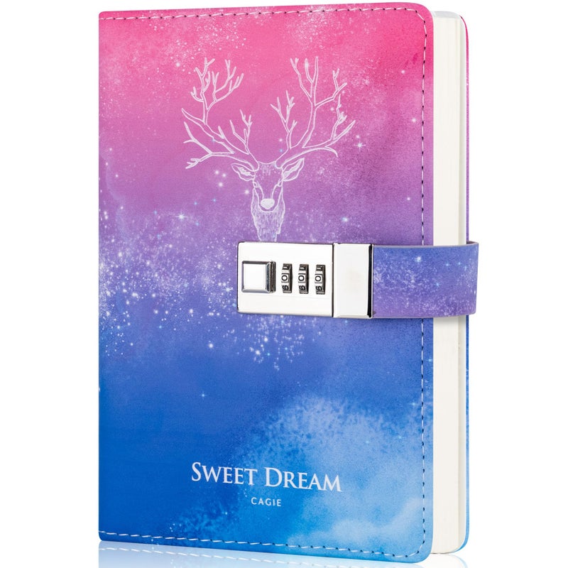 CAGIE Diary with Lock for Women Lockable Secret Girls Journal with Gifts Box,224 Pages Thick Locked Diary,Contrast Color Design Locking Notebook,5.9 x 7.9 Inch, Moose - Image 1