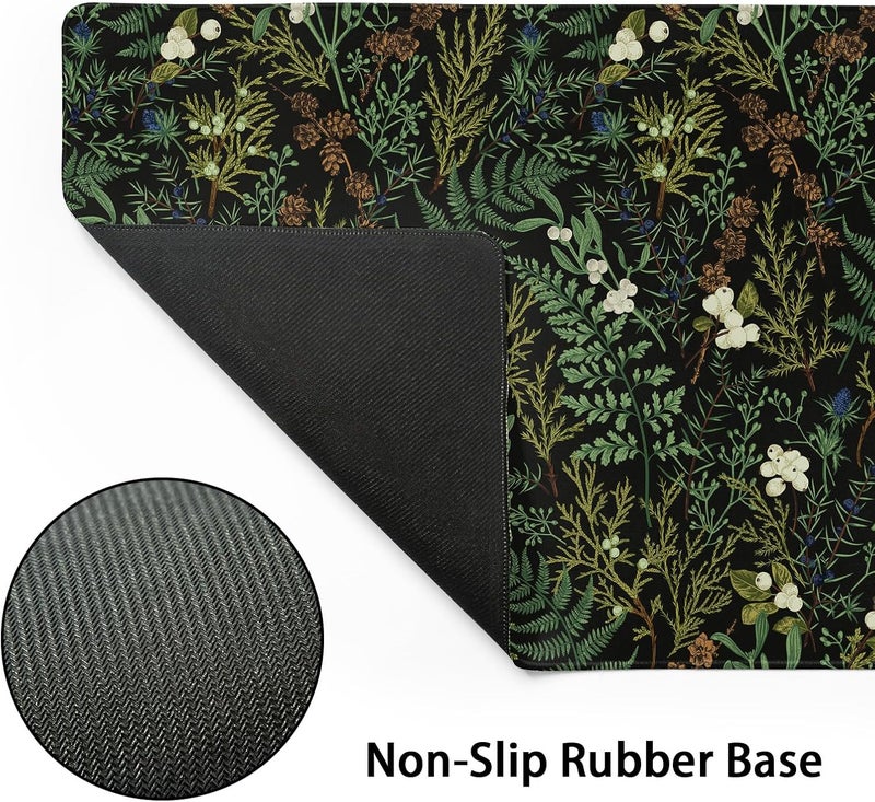 aportt Black Aesthetic Vintage Botanical Gaming Mouse Pad XXL Cute Forest Green Plant Nature Floral Extended Large Mouse Pad Big Mousepad Non-Slip Stitched Edge Long Mat for Desk Office Computer,35.4x15.7 in - Image 3