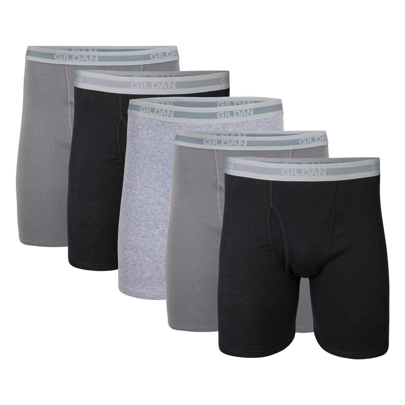 Gildan Men's Underwear Boxer Briefs, Multipack, Black/Charcoal/Sport Grey (5-Pack), Medium - Image 1
