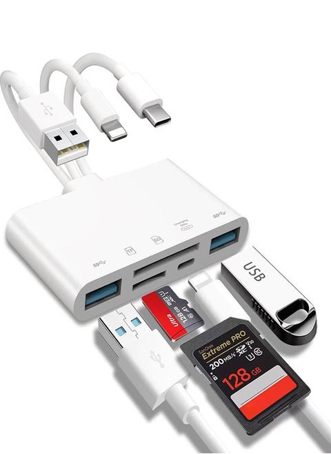 قارئ بطاقة SD 5 في 1 قارئ بطاقة ذاكرة USB OTG مهايئ و SD قارئ بطاقة لأجهزة i-Phone و i-Pad، و USB C و USB A.