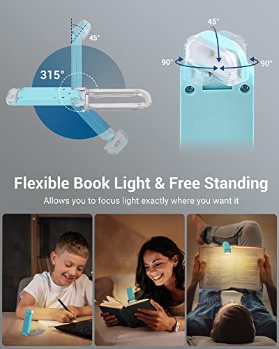 DEWENWILS USB Rechargeable Book Light for Reading in Bed, LED Book Reading Lights with Clip, Perfect for Bookworms, Kids, Warm White, Brightness Adjustable (Blue) - Image 4