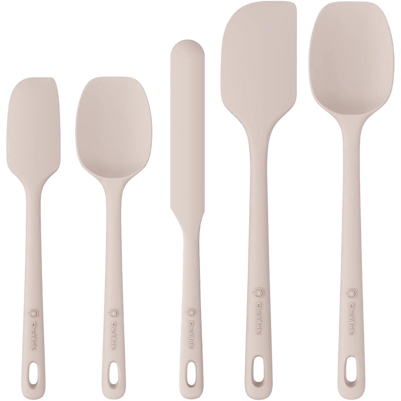 ChefAide 5 Pieces Silicone Spatula Set, Food Grade Rubber Spatula, Upgrade Strong Handle with Ergonomic Grip, Heat Resistant Up to 600Â°F for Nonstick Cookware, Cooking Creamy White - Image 1