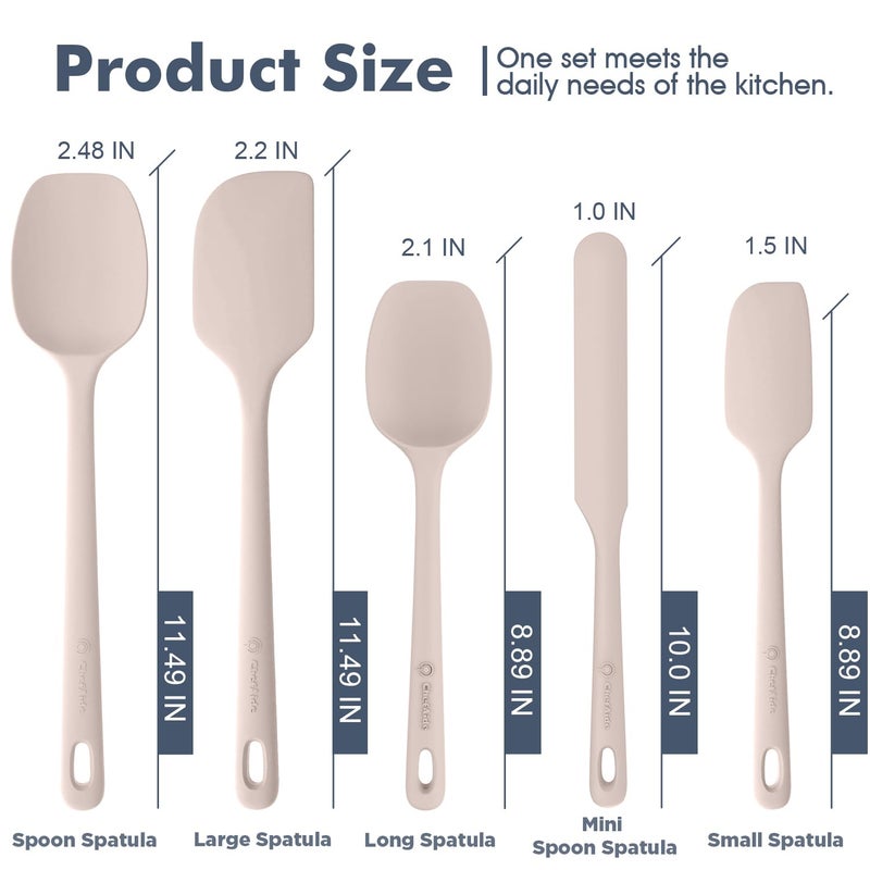 ChefAide 5 Pieces Silicone Spatula Set, Food Grade Rubber Spatula, Upgrade Strong Handle with Ergonomic Grip, Heat Resistant Up to 600Â°F for Nonstick Cookware, Cooking Creamy White - Image 2