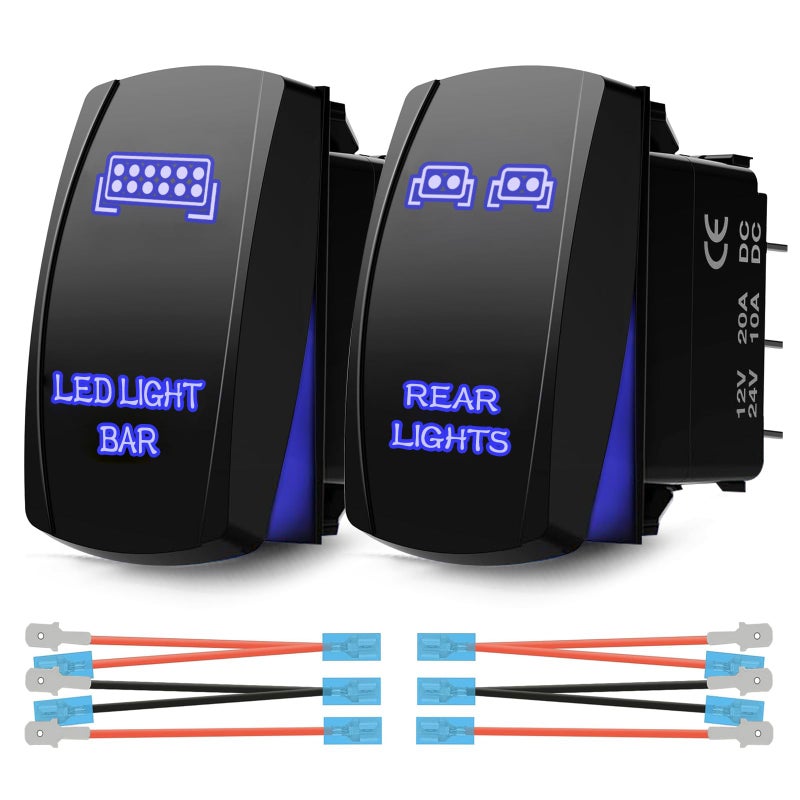 مفتاح تشغيل وإيقاف ضوء LED Xislet مع 5 دبابيس مع أسلاك توصيل متوافقة مع Polaris UTV ATV جيب فانات RV قوارب شاحنات 20A12V 10A24V أزرق