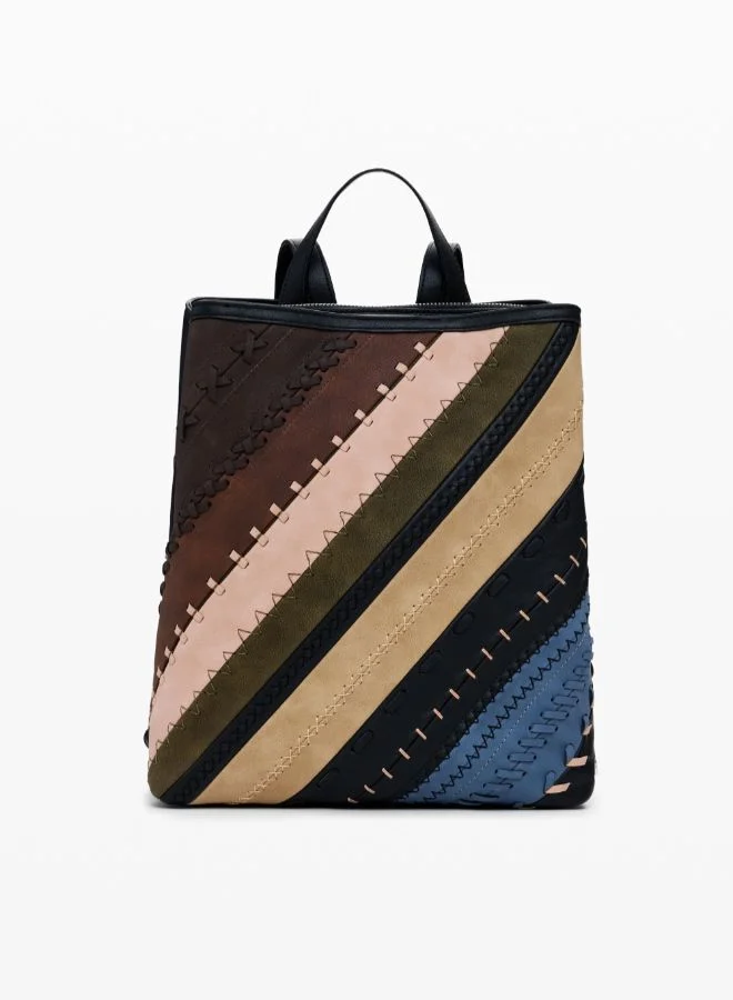 Medium faux leather effect backpack with stitching