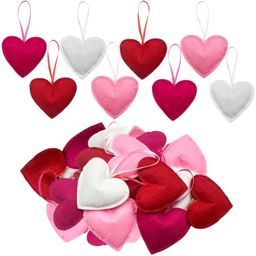 Suartus Felt Heart Ornament, 24Pcs Valentines Day Felt Heart Hanging Ornaments Red Pink Hearts Shaped Ornament Bulk for Valentine Day Wedding Anniversary Party Decorations - Image 1