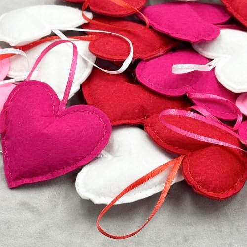 Suartus Felt Heart Ornament, 24Pcs Valentines Day Felt Heart Hanging Ornaments Red Pink Hearts Shaped Ornament Bulk for Valentine Day Wedding Anniversary Party Decorations - Image 5