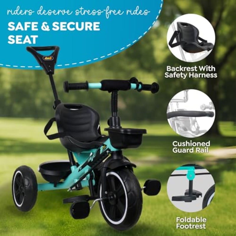 tricycle for outdoor use, steel frame, ICE-Blue, parental control and seat belt included - Image 3