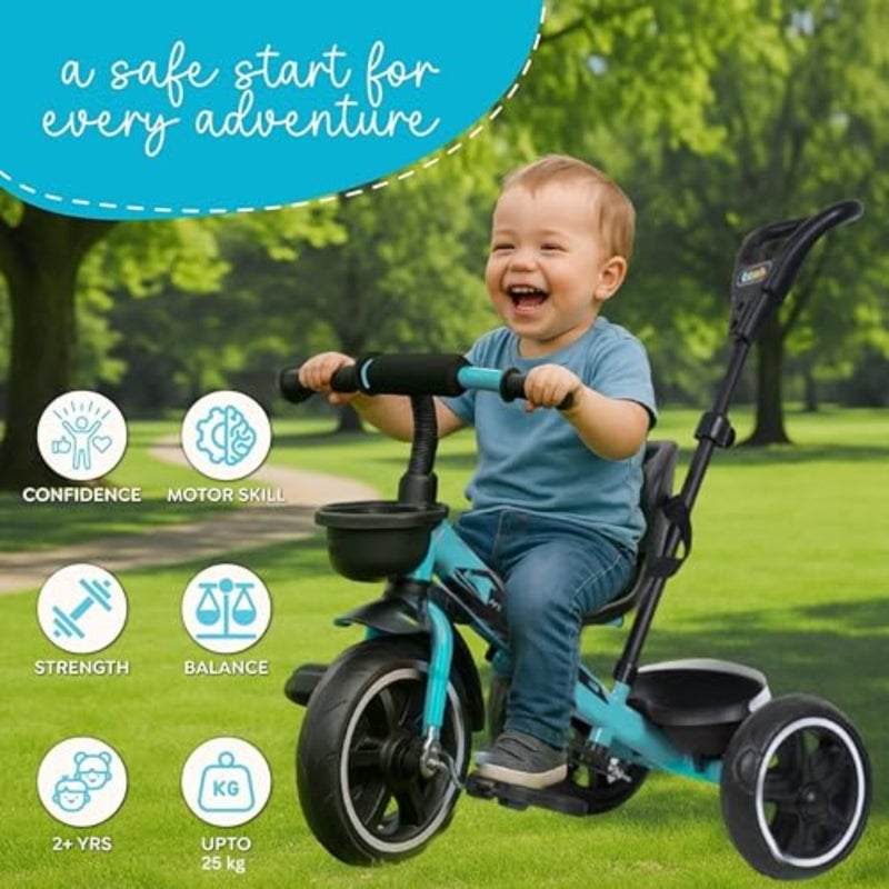 tricycle for outdoor use, steel frame, ICE-Blue, parental control and seat belt included - Image 5