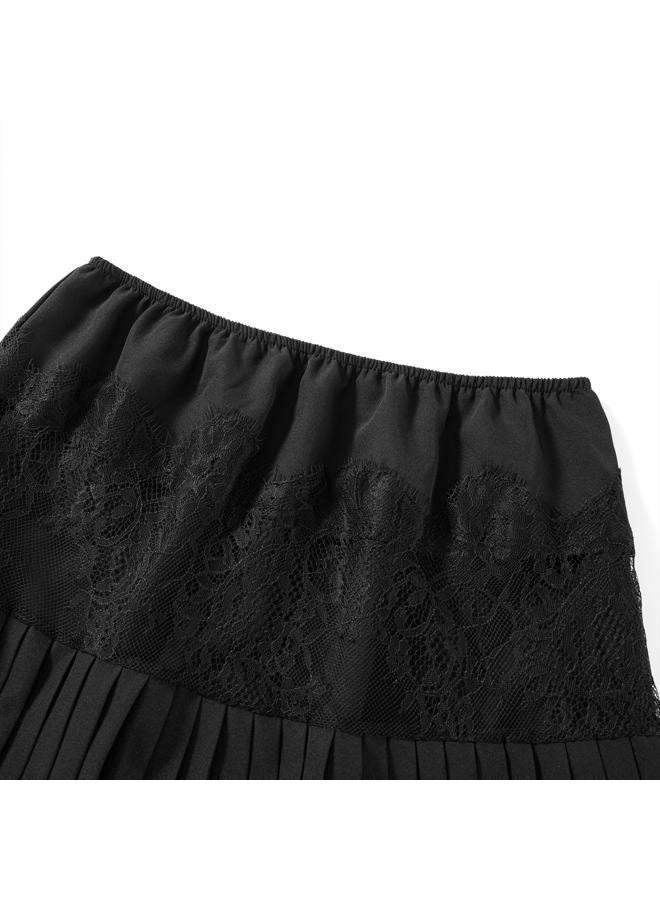 NUFIWI Women Y2k Lace Mini Skirt Low Rise Pleated Ruffle Half Slip Skirt Layered Flowy Short Skirt Streetwear(Black 02,Large) - Image 3