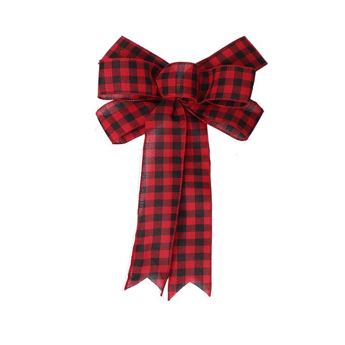 Red Black Plaid Christmas Bow Tree Topper Bowknot Ornaments Wreath Bow Decorations