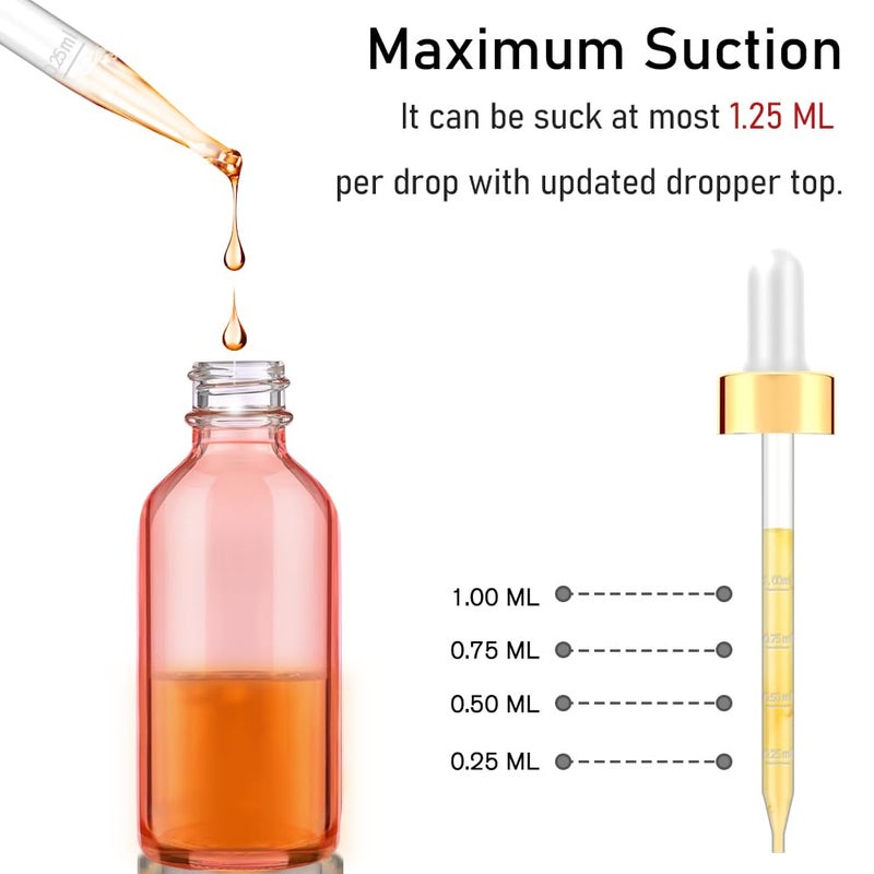 Bumobum Glass Bottle with Dropper, 4 oz Pink Tincture Bottle for Essential Oils with Labels and Funnels, 2 Pack Eye Dropper Bottles with Golden Top (Unbreakable Plastic Eye Dropper with Measurements) - Image 3