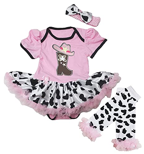 Petitebella Cowgirl Boot and Hat Pink Bodysuit Cow Baby Dress Leg Warmer Nb-18m (0-3 Months) - Image 4