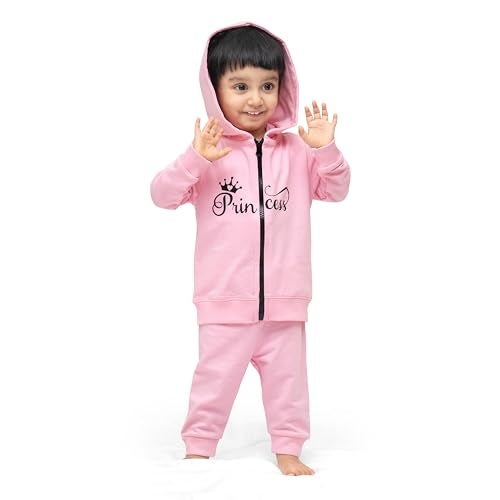 ARIEL Kids Cotton Fleece Full Sleeve Zipper Hoodie Sweatshirt & Sweatpant Clothing Set for Girls (PINKZIPPRINCESS_4-5 years) - Image 1