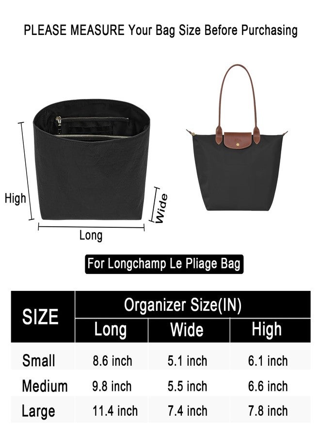 LOUKAYCCI منظم محفظة ورقي جديد من LOUKAYCCI من دوبونت لحقيبة اليد Longchamp Le Pliage L (أسود وأسود، كبير) - Image 2