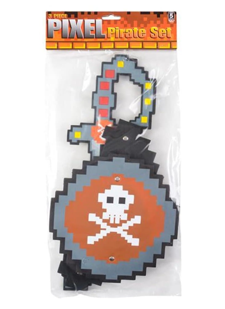 Foam Pixel Pirate Set, 3-Piece Kit with Pixelated Sword, Shield, and Hat, Unique Halloween Pirate Costume Accessories, Fun Pirate Toys for Kids, Great Birthday Gift Idea  - Image 1