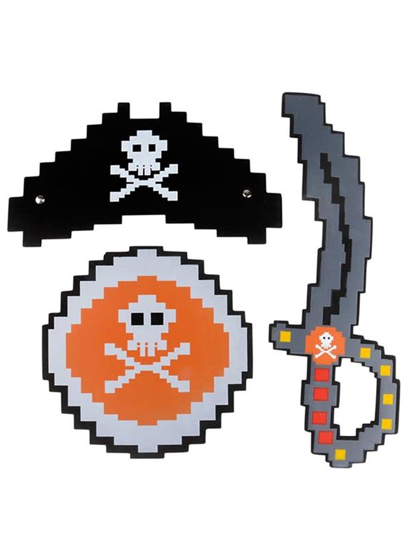 Foam Pixel Pirate Set, 3-Piece Kit with Pixelated Sword, Shield, and Hat, Unique Halloween Pirate Costume Accessories, Fun Pirate Toys for Kids, Great Birthday Gift Idea  - Image 2