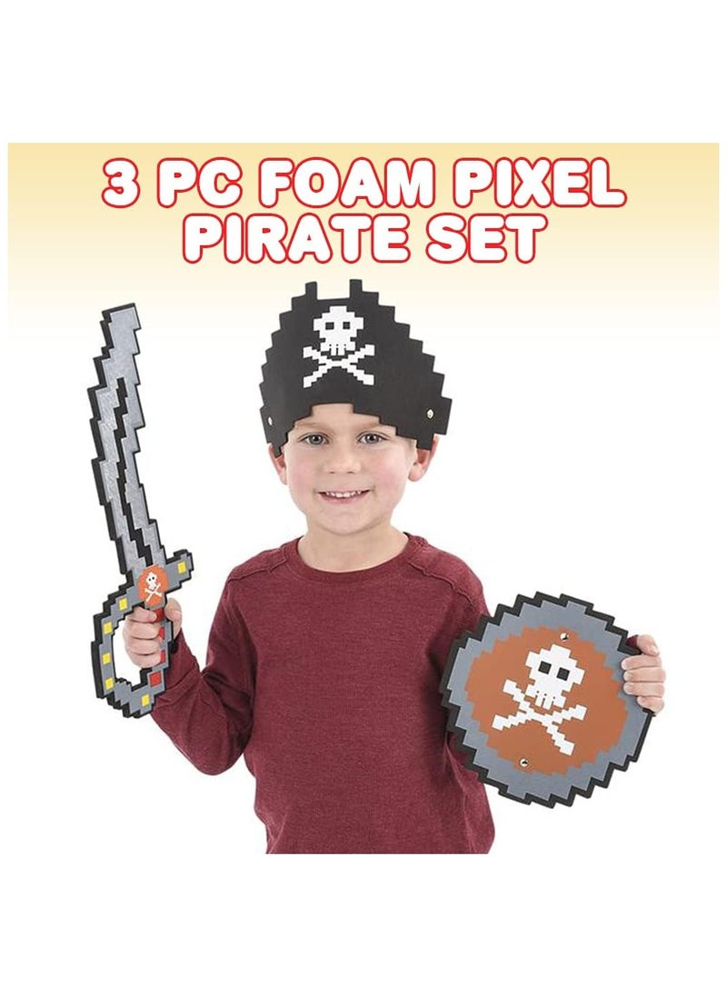 Foam Pixel Pirate Set, 3-Piece Kit with Pixelated Sword, Shield, and Hat, Unique Halloween Pirate Costume Accessories, Fun Pirate Toys for Kids, Great Birthday Gift Idea  - Image 3