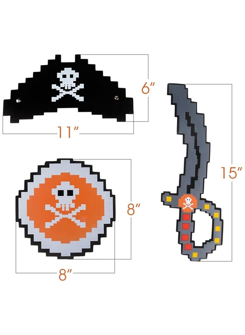 Foam Pixel Pirate Set, 3-Piece Kit with Pixelated Sword, Shield, and Hat, Unique Halloween Pirate Costume Accessories, Fun Pirate Toys for Kids, Great Birthday Gift Idea  - Image 4