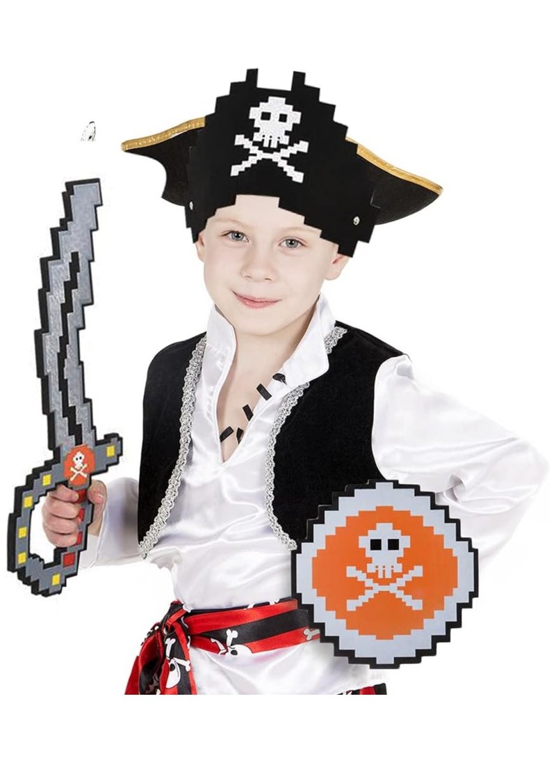 Foam Pixel Pirate Set, 3-Piece Kit with Pixelated Sword, Shield, and Hat, Unique Halloween Pirate Costume Accessories, Fun Pirate Toys for Kids, Great Birthday Gift Idea  - Image 5