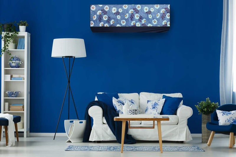 Da Anushi Polyester Split Ac Cover Indoor Unit For 1.5 Ton Capacity Ac,All Weather Cover/Attractive Digital Prints/Dustproof/Water Resistant Ac Cover (Grey Blue White Flower) - Image 2