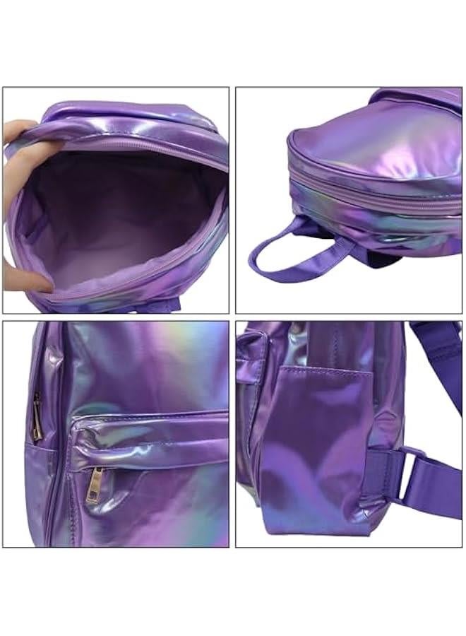 Holographic Backpack Iridescent Shoulder Bag Hologram Laser Satchel Travel Casual Daypack Purse for Women Men,Purple7# - Image 5