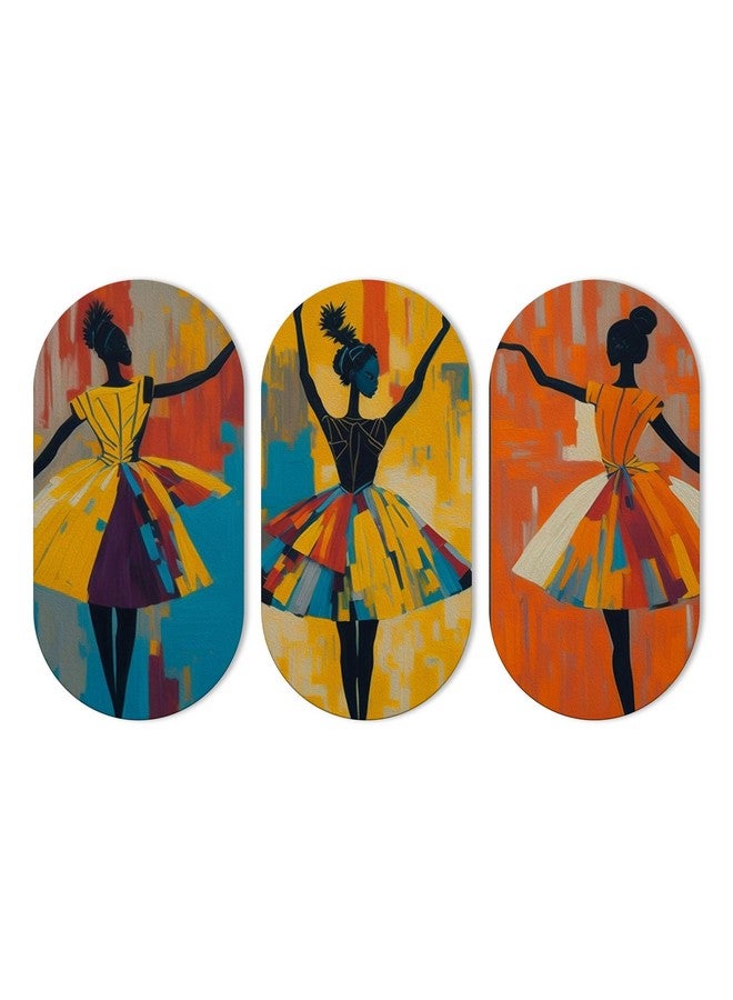 Artvibes Abstract Art Dancers Wood Wall Hanging Decoration Items for Home | Gifts | Wooden Wall Hanger | Mdf Wall Decoration for Living Room | Decor Items (WH_9002N), Set of 3 - Image 1