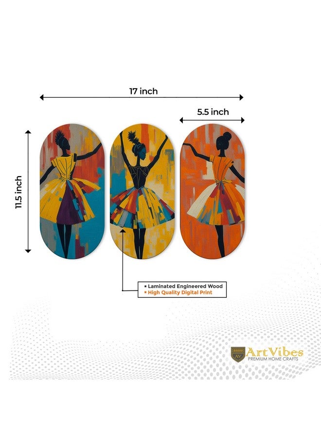 Artvibes Abstract Art Dancers Wood Wall Hanging Decoration Items for Home | Gifts | Wooden Wall Hanger | Mdf Wall Decoration for Living Room | Decor Items (WH_9002N), Set of 3 - Image 5