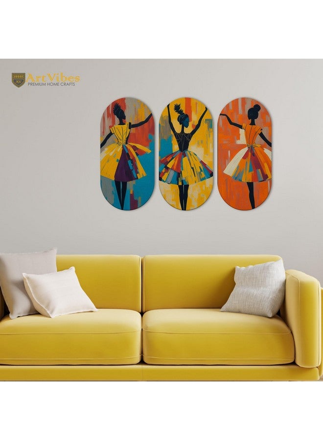 Artvibes Abstract Art Dancers Wood Wall Hanging Decoration Items for Home | Gifts | Wooden Wall Hanger | Mdf Wall Decoration for Living Room | Decor Items (WH_9002N), Set of 3 - Image 3
