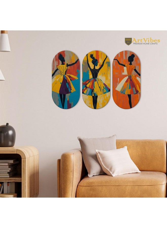 Artvibes Abstract Art Dancers Wood Wall Hanging Decoration Items for Home | Gifts | Wooden Wall Hanger | Mdf Wall Decoration for Living Room | Decor Items (WH_9002N), Set of 3 - Image 2