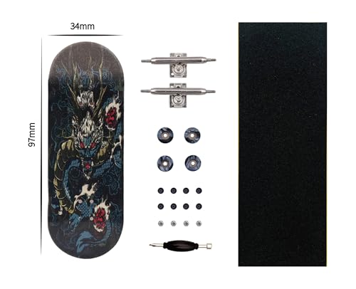 RACOFSB Pro Fingerboard 34mm Wooden Board Professional Finger Skateboard Trucks CNC Swirl Wheels (Dragon) - Image 2