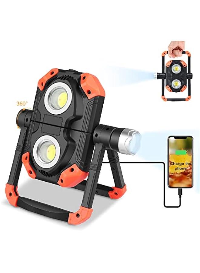 BWSJ LED Work Light  Camping Lantern USB Flashlight  Rotating Working Light Portable 5 Modes Torch with 2 COB 1150 LM Magnetic for Outdoor Travel Job Site Car Repairing - Image 1