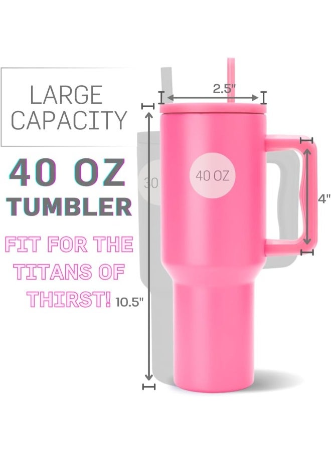 Executive LLC - Five Wall Vacuum Insulated Stainless Steel Tumbler with Straw and Lids 40 oz Leakproof Travel Mug for Hot and Cold Drinks BPA-Free Powder Coated (Dark Pink) - Image 1