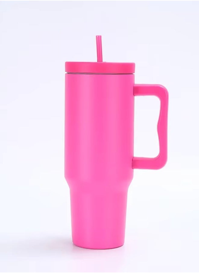 Executive LLC - Five Wall Vacuum Insulated Stainless Steel Tumbler with Straw and Lids 40 oz Leakproof Travel Mug for Hot and Cold Drinks BPA-Free Powder Coated (Dark Pink) - Image 1