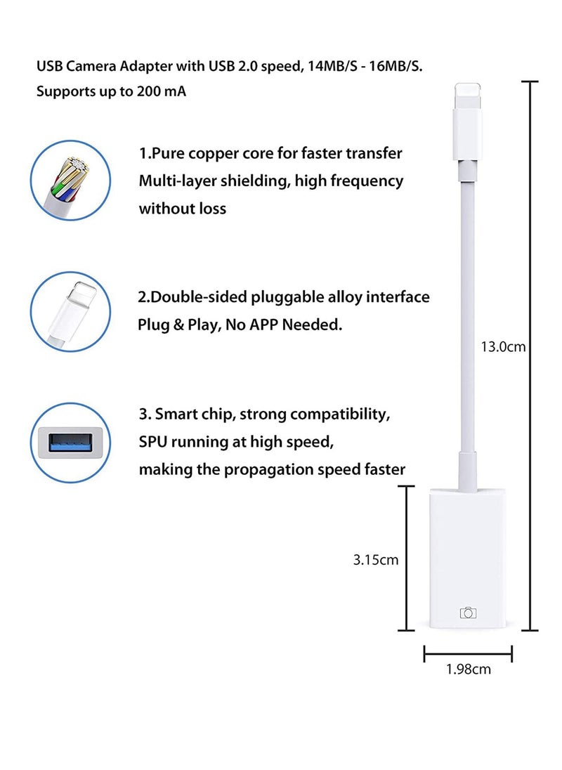 KASTWAVE - "[Apple MFi Certified]USB Camera Adapter for Apple Lightning to USB 3.0, OTG Cable Adapter Compatible with iPhone/iPad, USB Female Supports Connect Card Reader, U Disk, Keyboard, Mouse, USB Flash Driv - Image 1